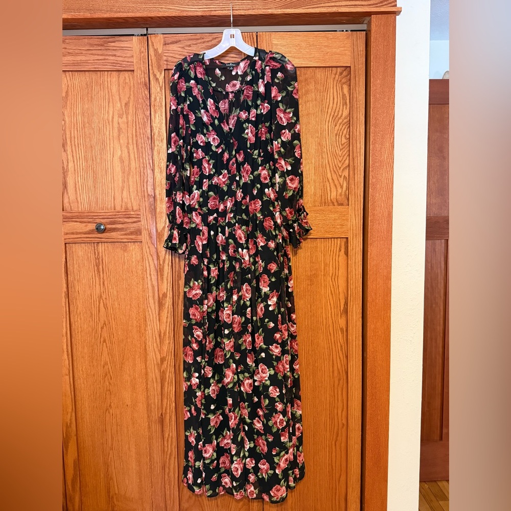 Lulu's Black and Pink Floral Maxi Dress